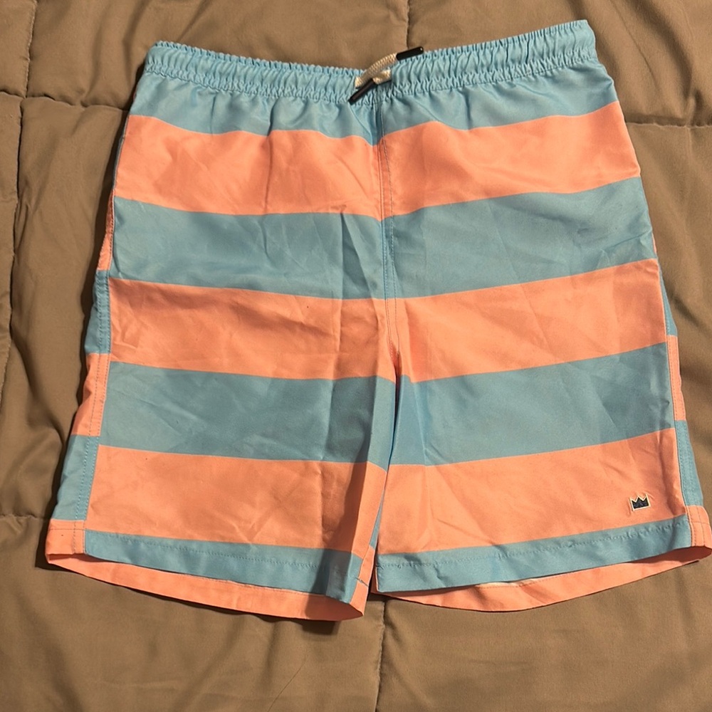 Crown & Ivy Kids Striped Blue and Peach Swim Shorts Size: M